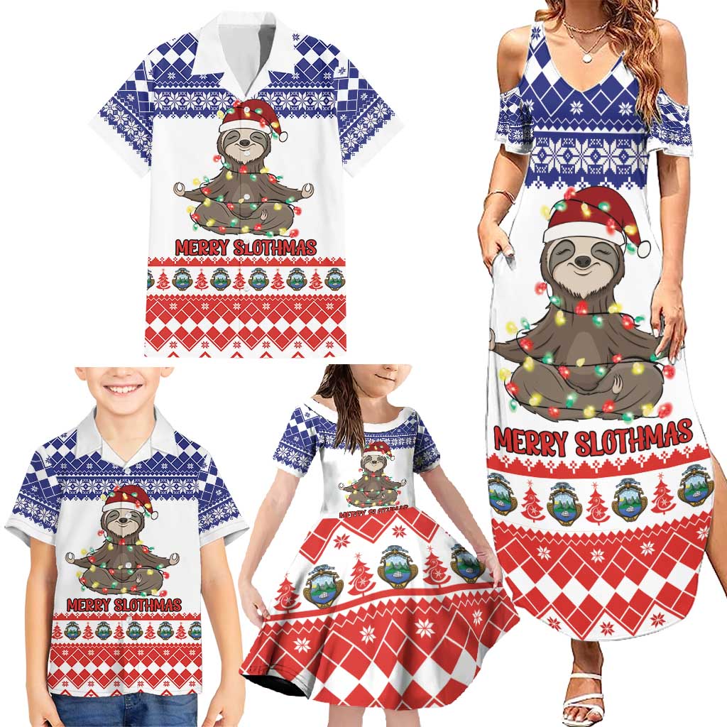 Costa Rica Christmas Family Matching Summer Maxi Dress and Hawaiian Shirt Merry Slothmas - Wonder Print Shop