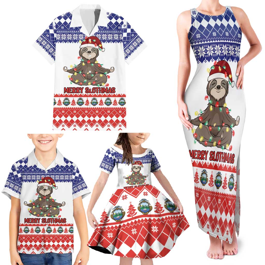 Costa Rica Christmas Family Matching Tank Maxi Dress and Hawaiian Shirt Merry Slothmas - Wonder Print Shop