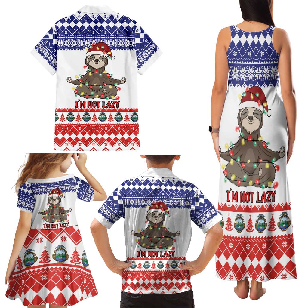 Costa Rica Christmas Family Matching Tank Maxi Dress and Hawaiian Shirt Merry Slothmas - Wonder Print Shop