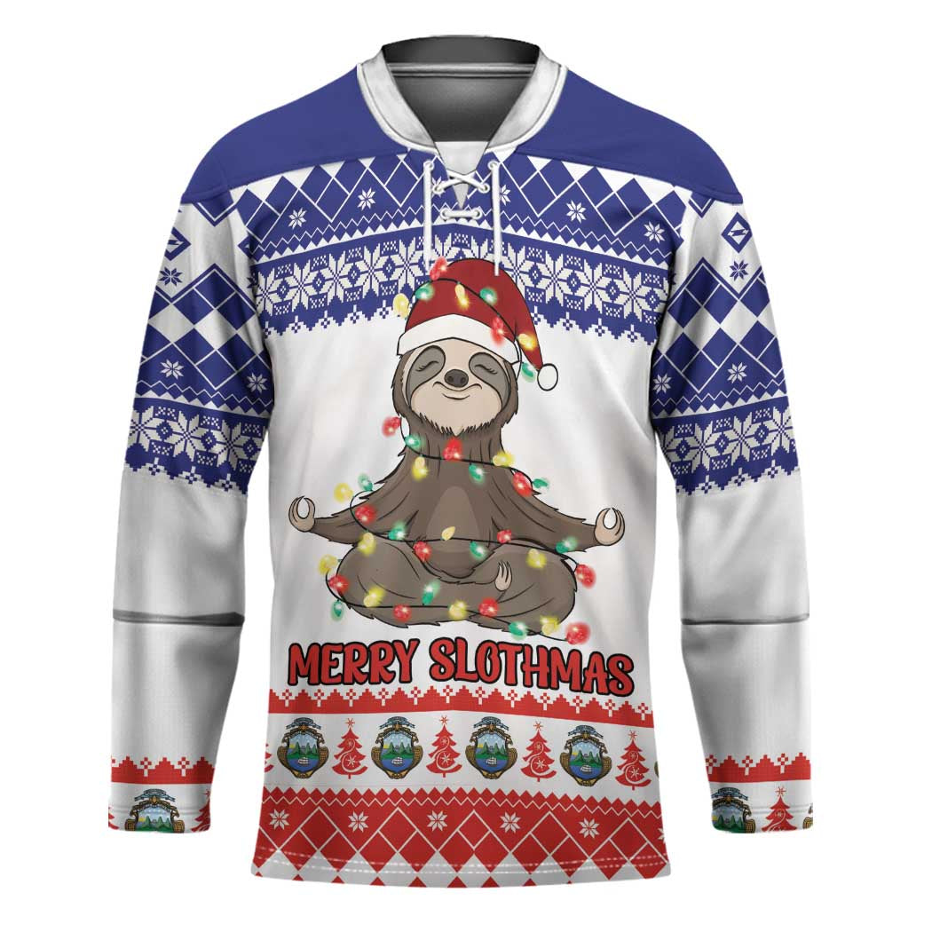 Costa Rica Christmas Hockey Jersey Merry Slothmas - Wonder Print Shop