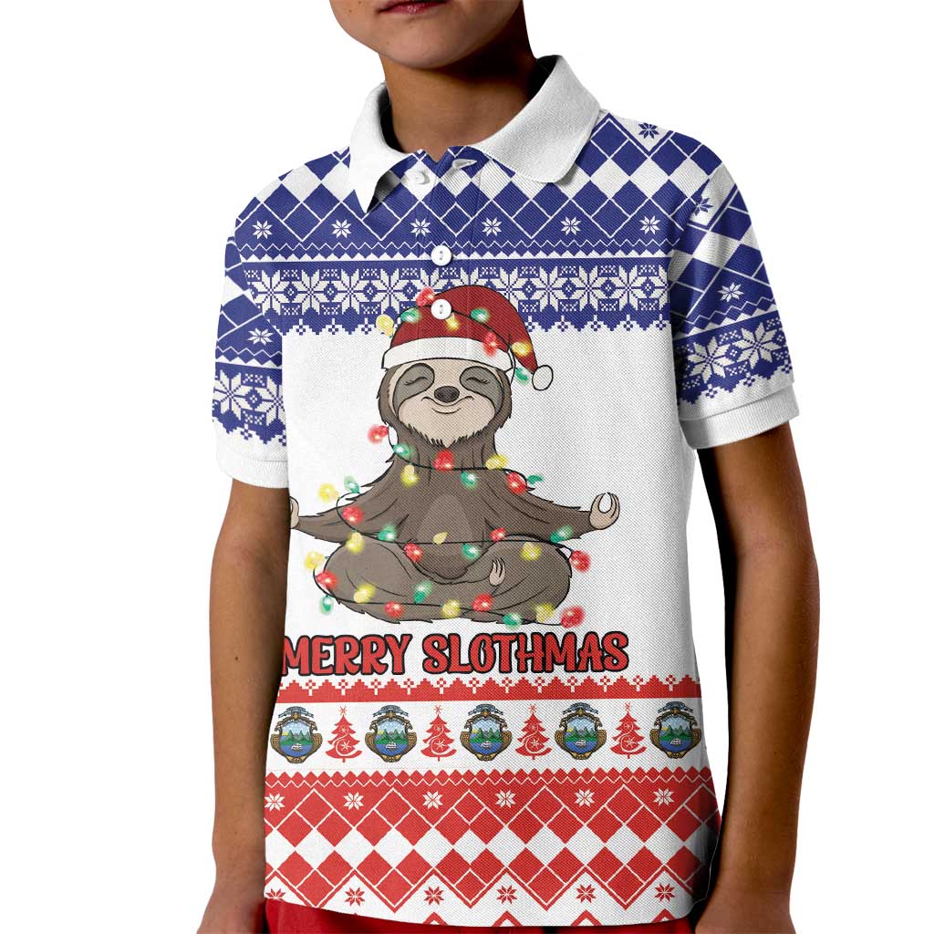 Costa Rica Christmas Kid Polo Shirt Merry Slothmas - Wonder Print Shop