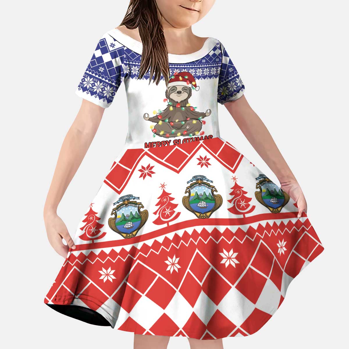 Costa Rica Christmas Kid Short Sleeve Dress Merry Slothmas - Wonder Print Shop