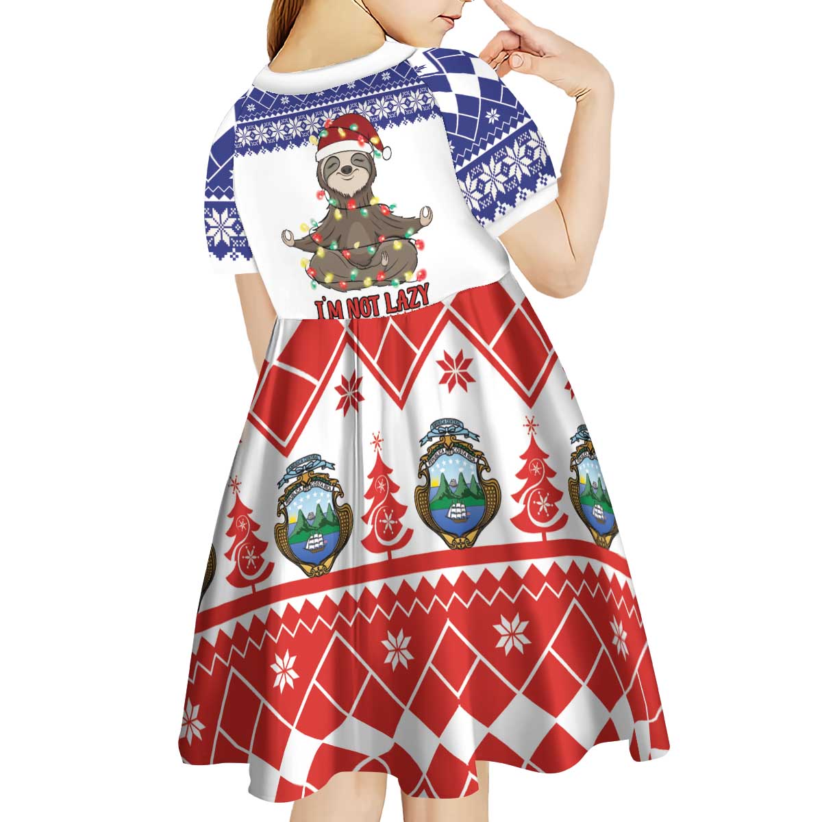 Costa Rica Christmas Kid Short Sleeve Dress Merry Slothmas - Wonder Print Shop