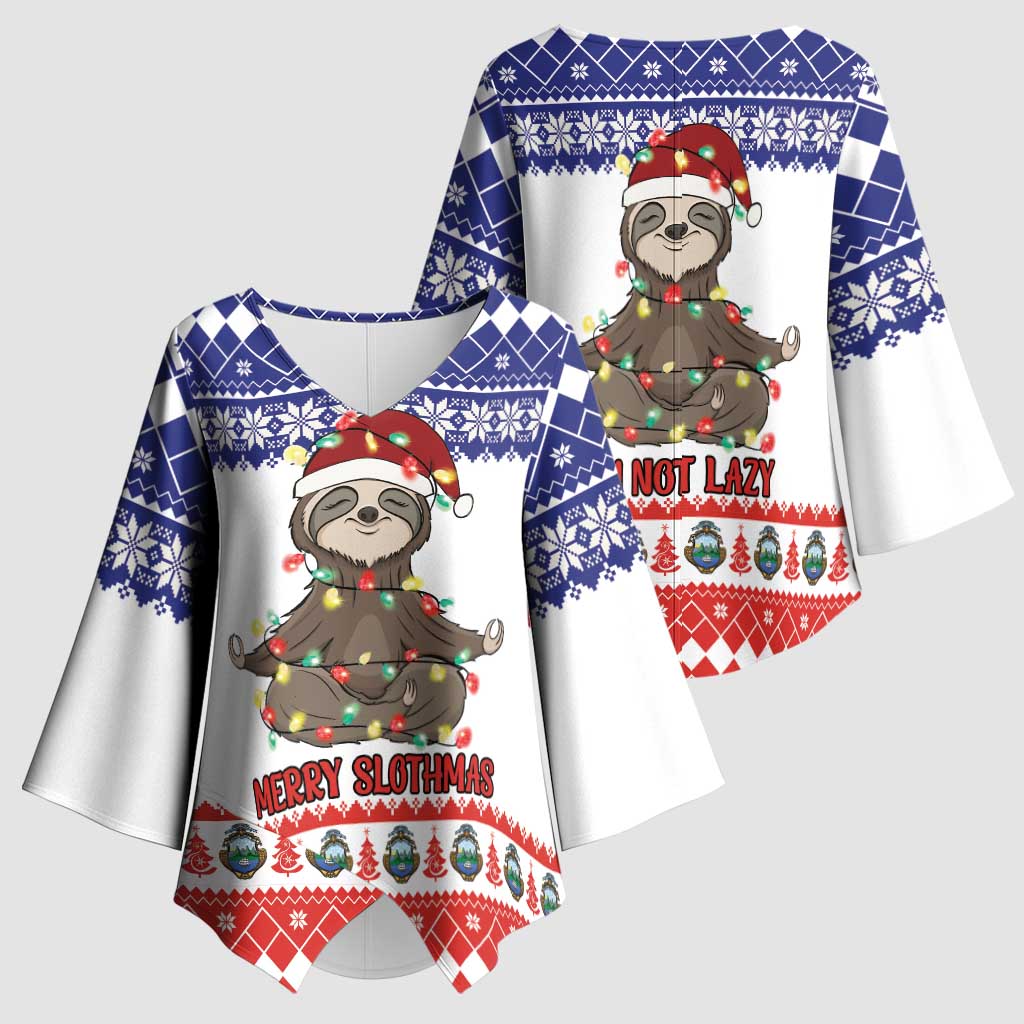 Costa Rica Christmas Kimono Sleeve Blouse Merry Slothmas - Wonder Print Shop