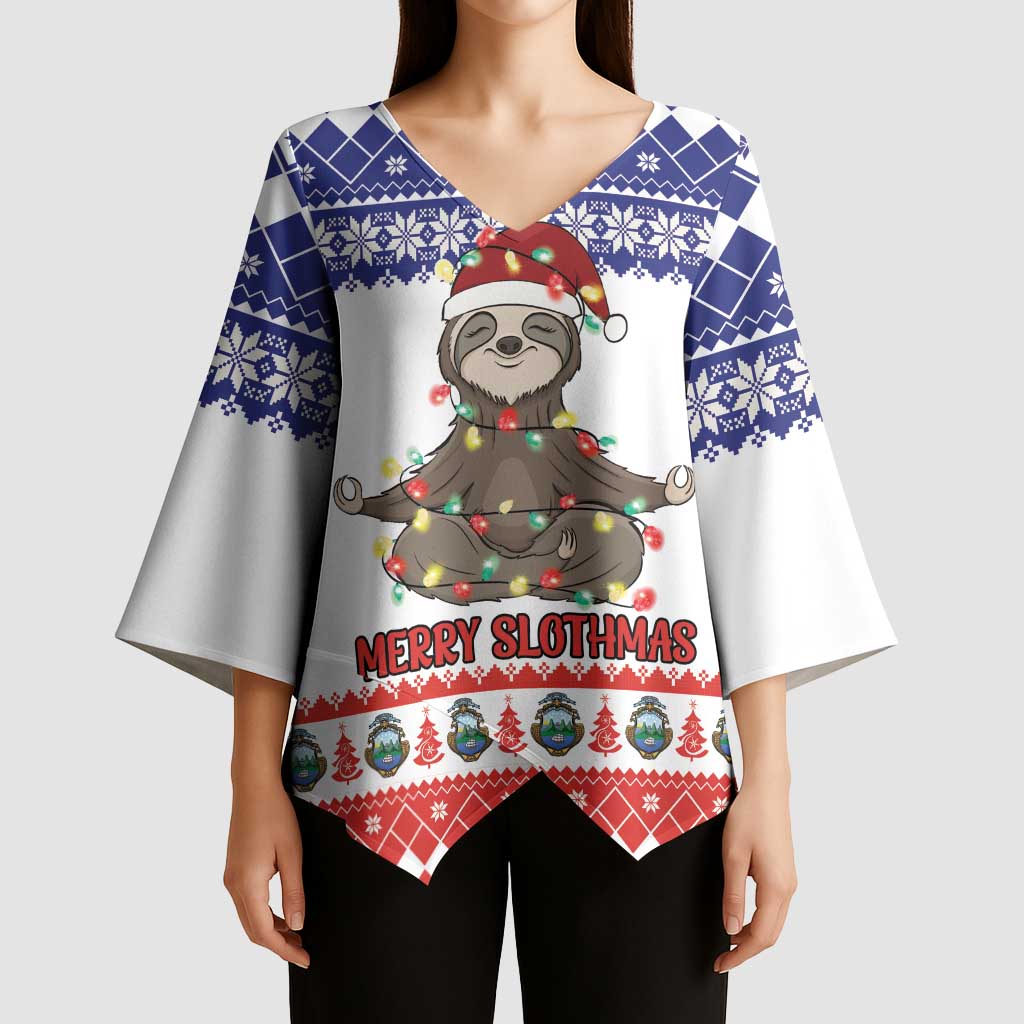 Costa Rica Christmas Kimono Sleeve Blouse Merry Slothmas - Wonder Print Shop