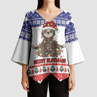 Costa Rica Christmas Kimono Sleeve Blouse Merry Slothmas - Wonder Print Shop