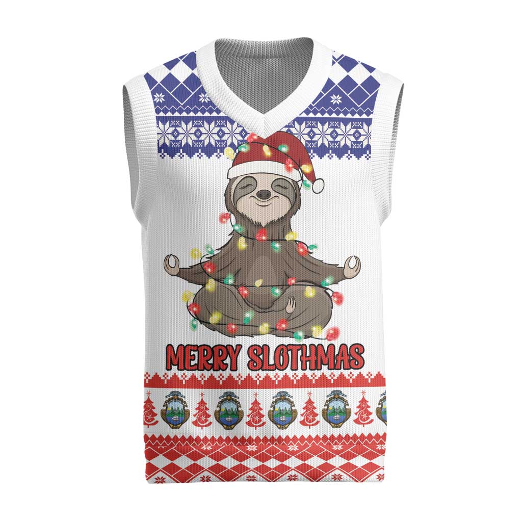 Costa Rica Christmas Knitted V-Neck Vest Merry Slothmas - Wonder Print Shop