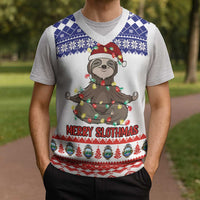 Costa Rica Christmas Knitted V-Neck Vest Merry Slothmas - Wonder Print Shop
