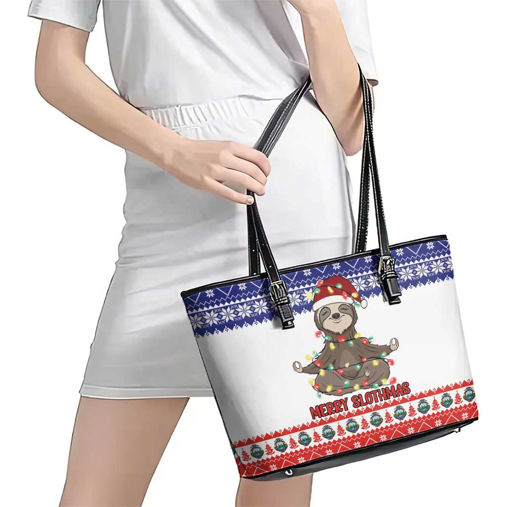 Costa Rica Christmas Leather Tote Bag Merry Slothmas - Wonder Print Shop