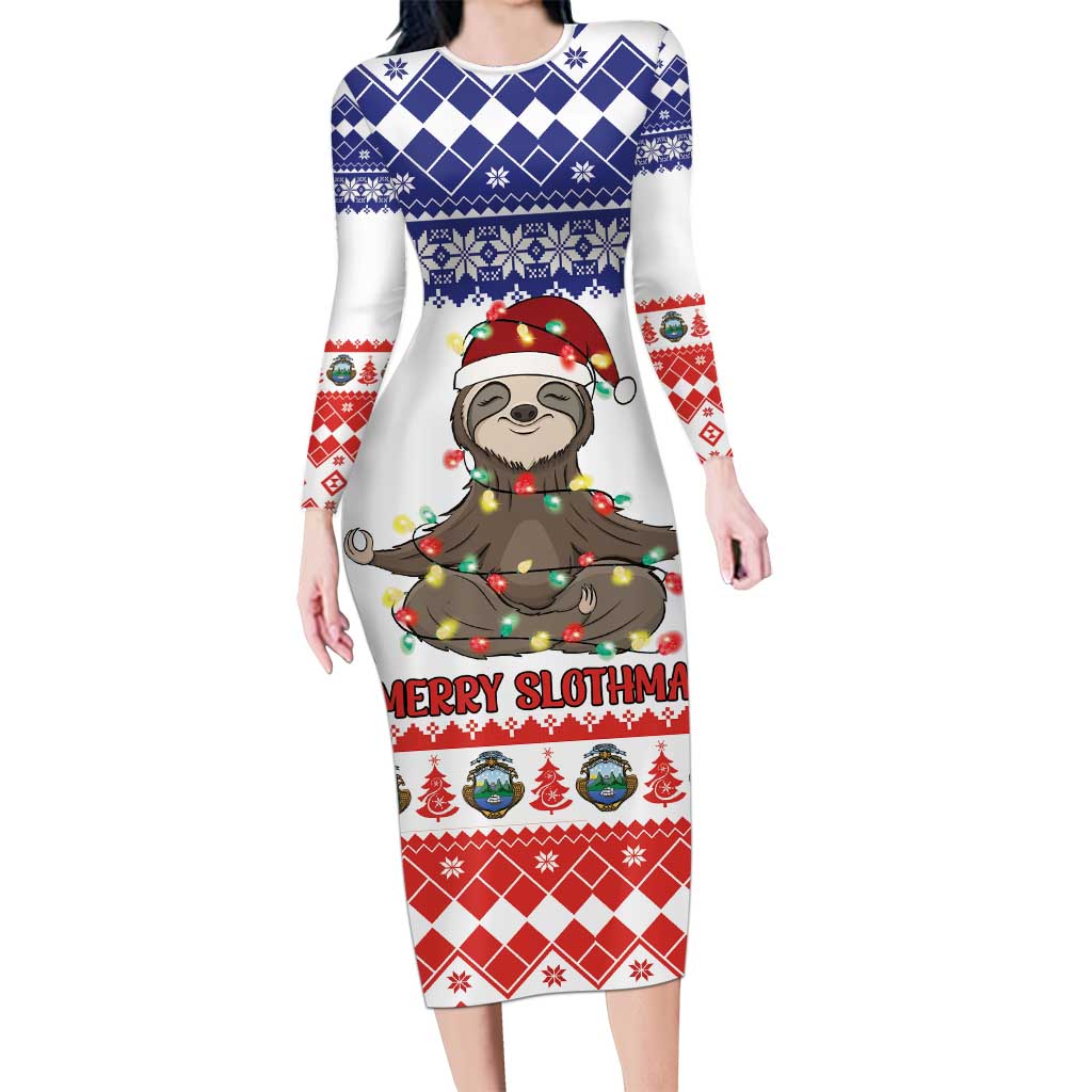 Costa Rica Christmas Long Sleeve Bodycon Dress Merry Slothmas - Wonder Print Shop