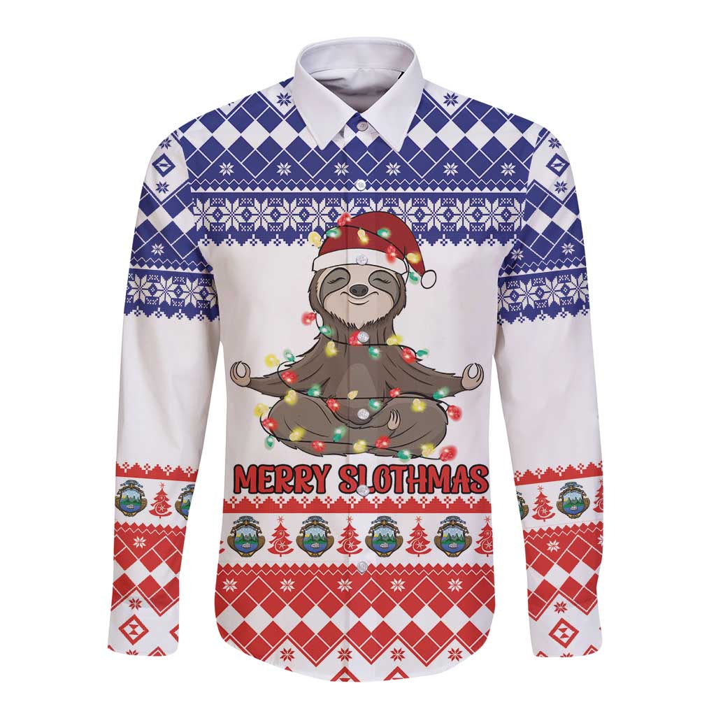 Costa Rica Christmas Long Sleeve Button Shirt Merry Slothmas - Wonder Print Shop