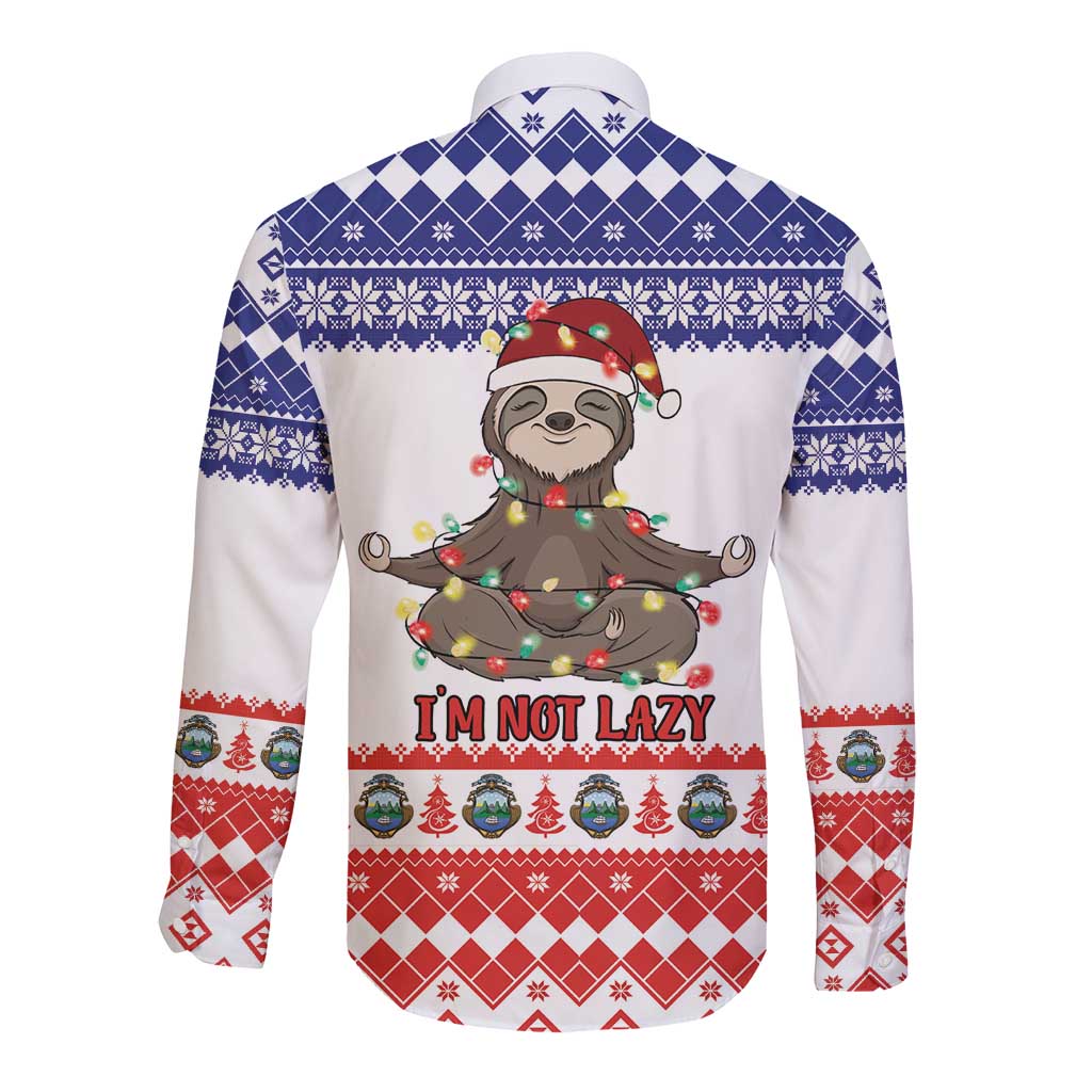 Costa Rica Christmas Long Sleeve Button Shirt Merry Slothmas - Wonder Print Shop