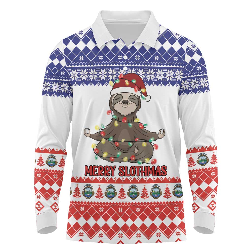 Costa Rica Christmas Long Sleeve Polo Shirt Merry Slothmas - Wonder Print Shop