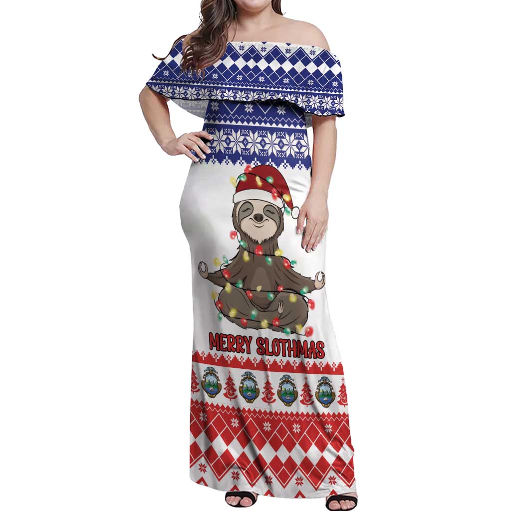Costa Rica Christmas Off Shoulder Maxi Dress Merry Slothmas - Wonder Print Shop