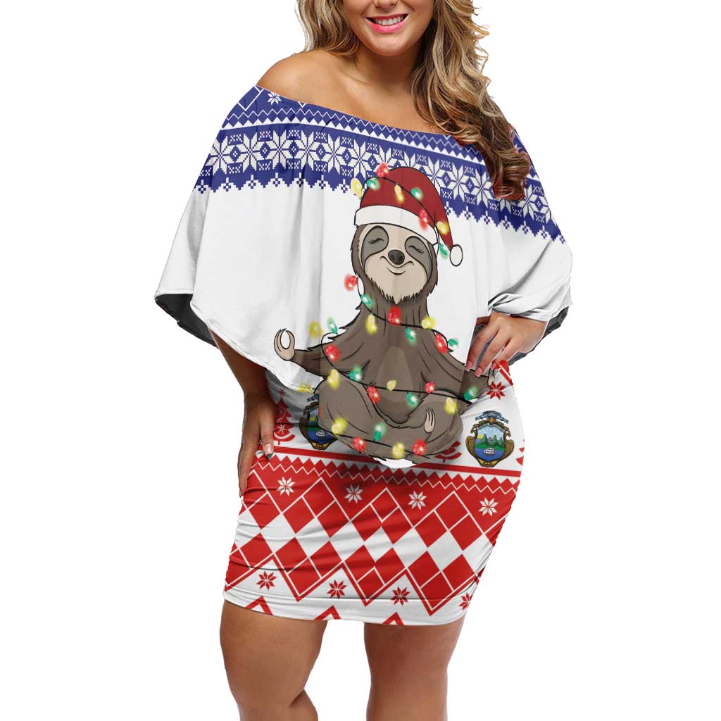 Costa Rica Christmas Off Shoulder Short Dress Merry Slothmas - Wonder Print Shop