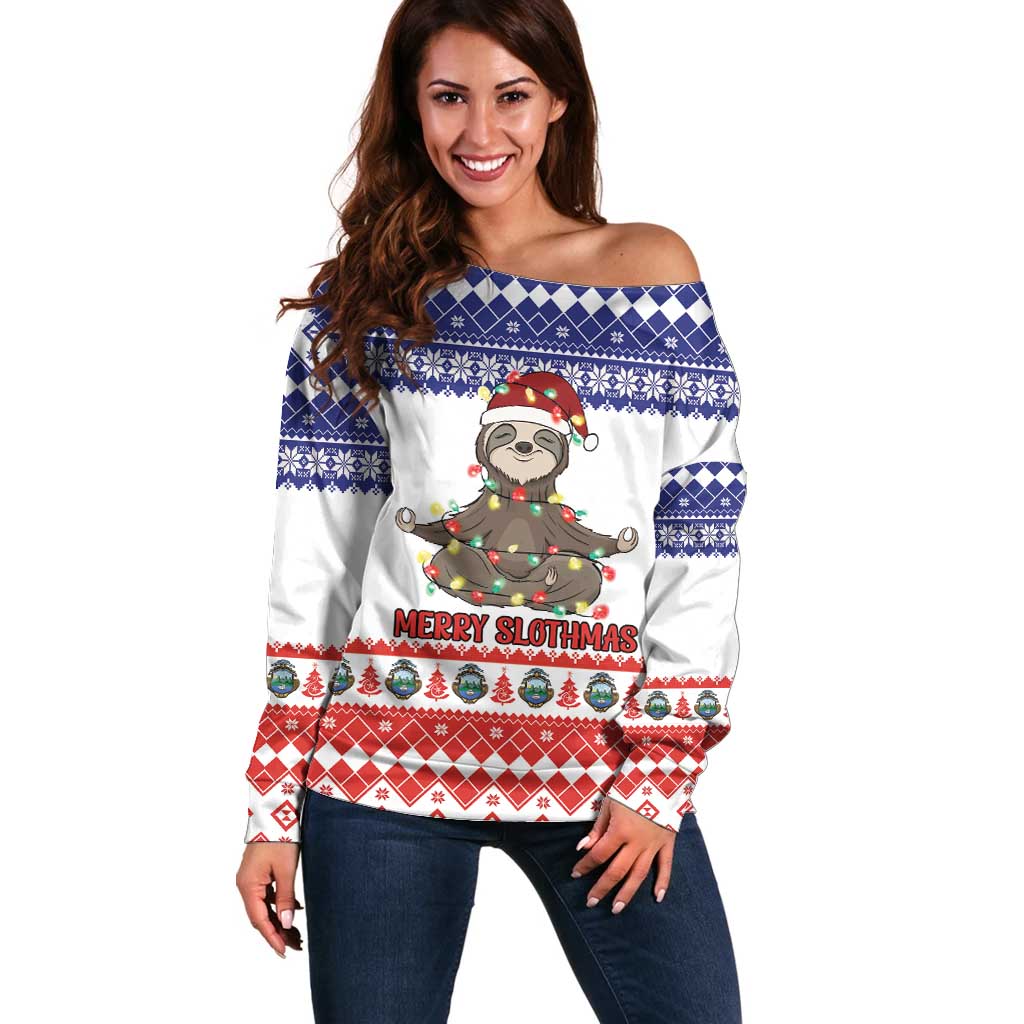 Costa Rica Christmas Off Shoulder Sweater Merry Slothmas - Wonder Print Shop