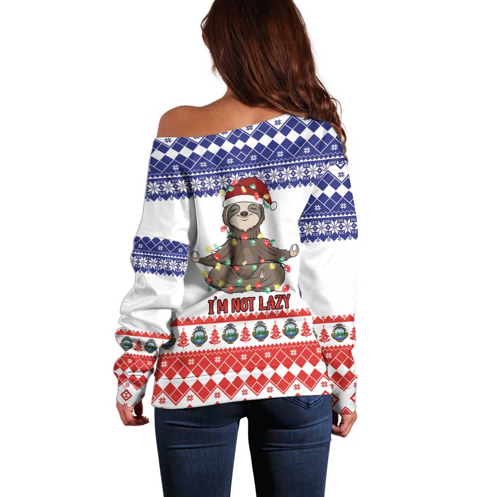 Costa Rica Christmas Off Shoulder Sweater Merry Slothmas - Wonder Print Shop