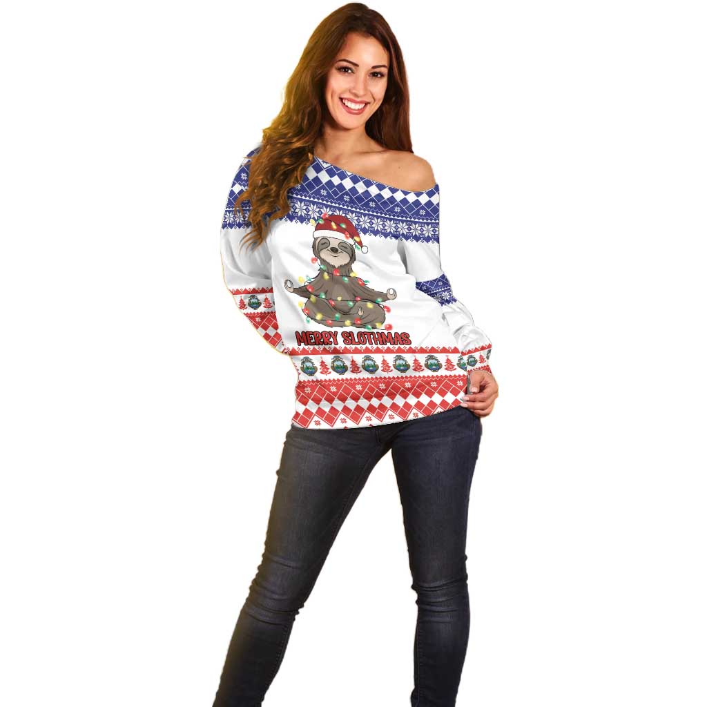 Costa Rica Christmas Off Shoulder Sweater Merry Slothmas - Wonder Print Shop