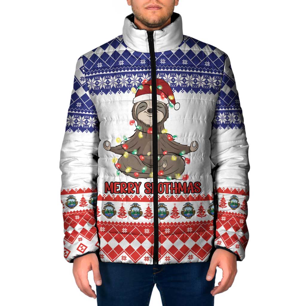 Costa Rica Christmas Padded Jacket Merry Slothmas - Wonder Print Shop