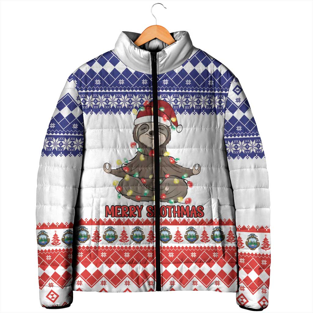 Costa Rica Christmas Padded Jacket Merry Slothmas - Wonder Print Shop