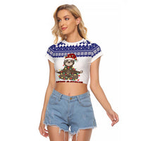 Costa Rica Christmas Raglan Cropped T Shirt Merry Slothmas - Wonder Print Shop