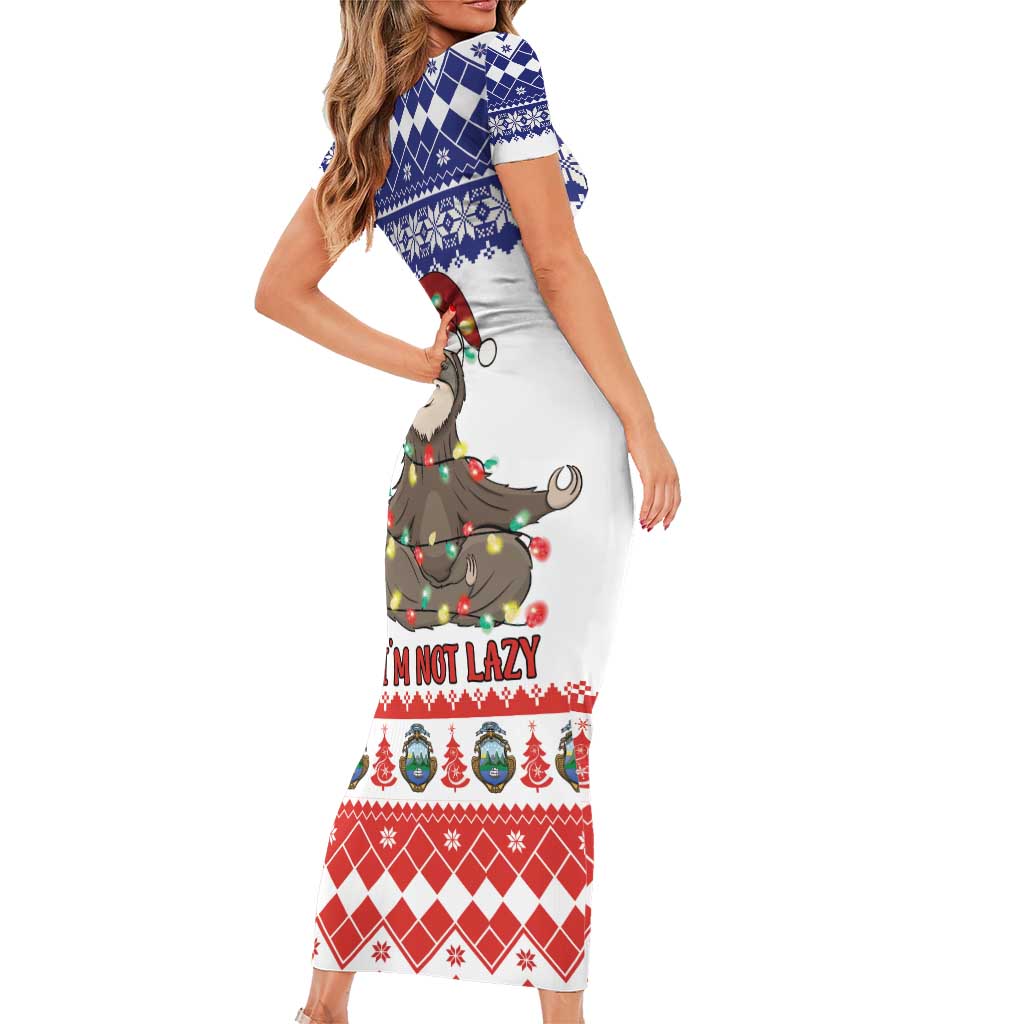 Costa Rica Christmas Short Sleeve Bodycon Dress Merry Slothmas - Wonder Print Shop