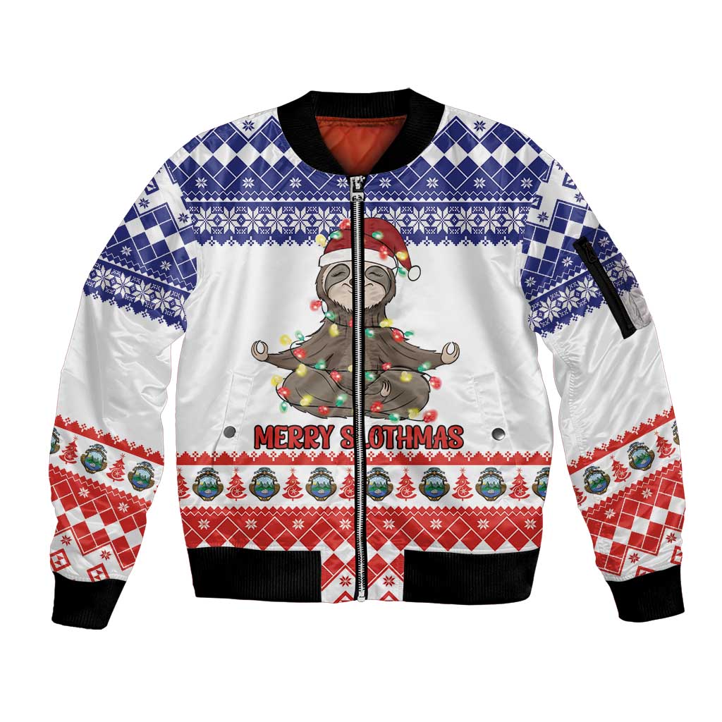 Costa Rica Christmas Sleeve Zip Bomber Jacket Merry Slothmas - Wonder Print Shop
