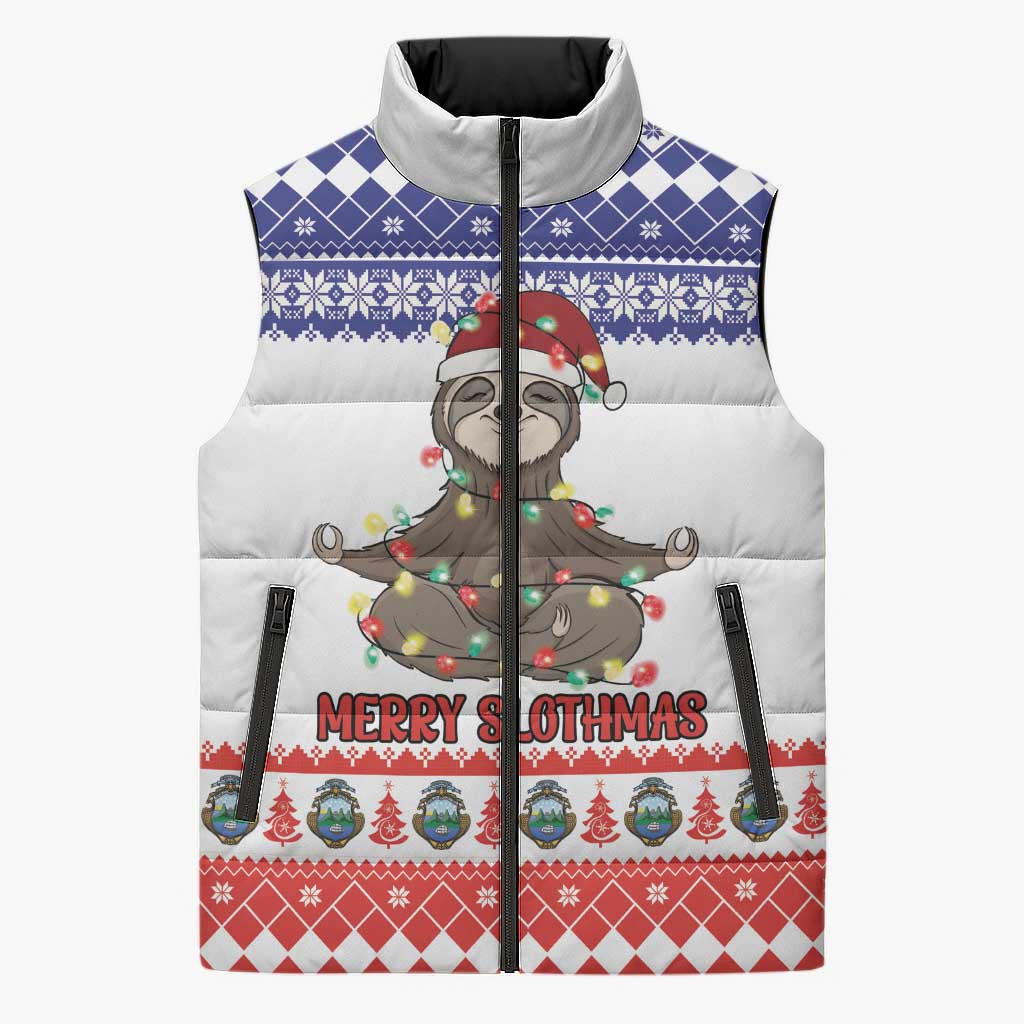 Costa Rica Christmas Sleeveless Puffer Jacket Merry Slothmas - Wonder Print Shop