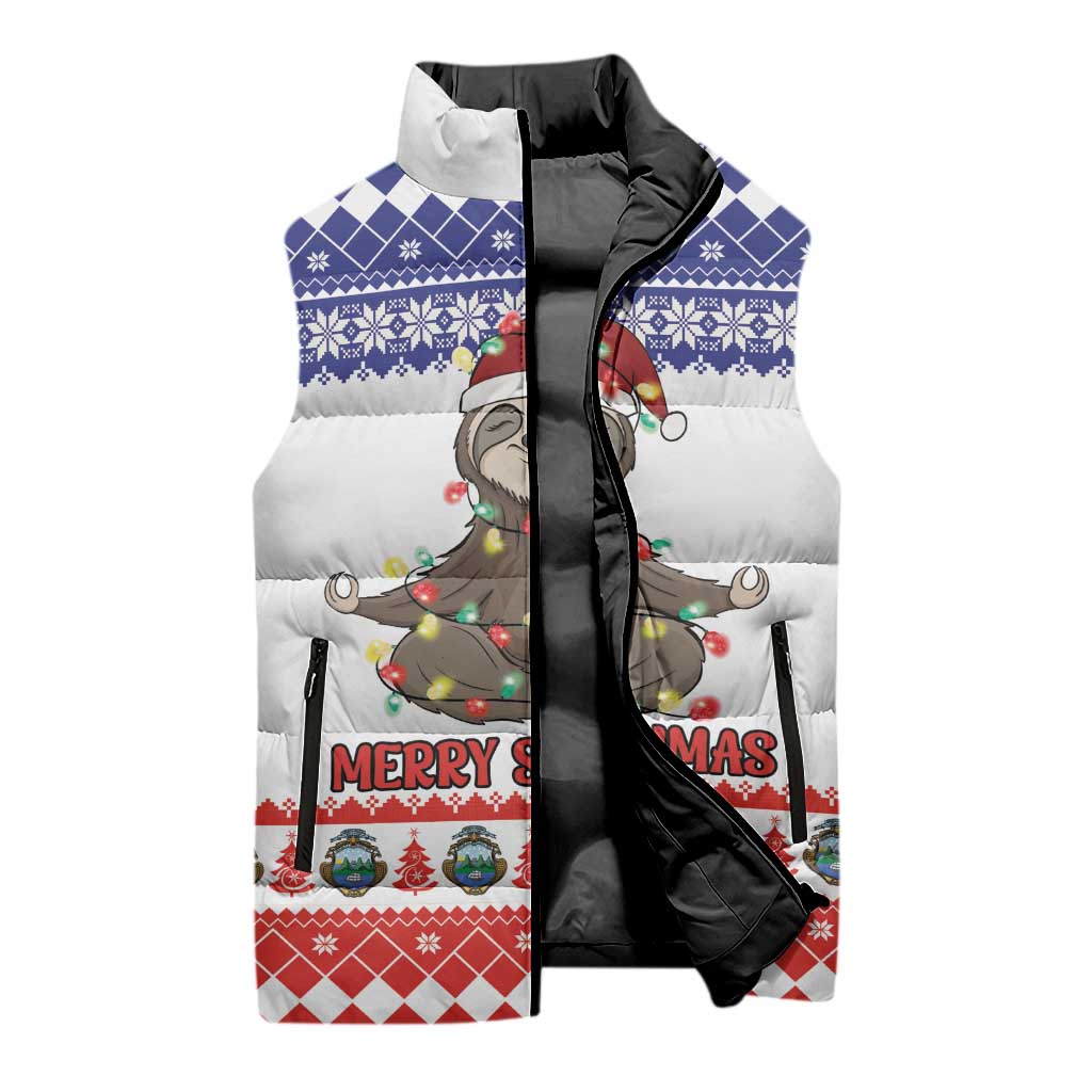 Costa Rica Christmas Sleeveless Puffer Jacket Merry Slothmas - Wonder Print Shop