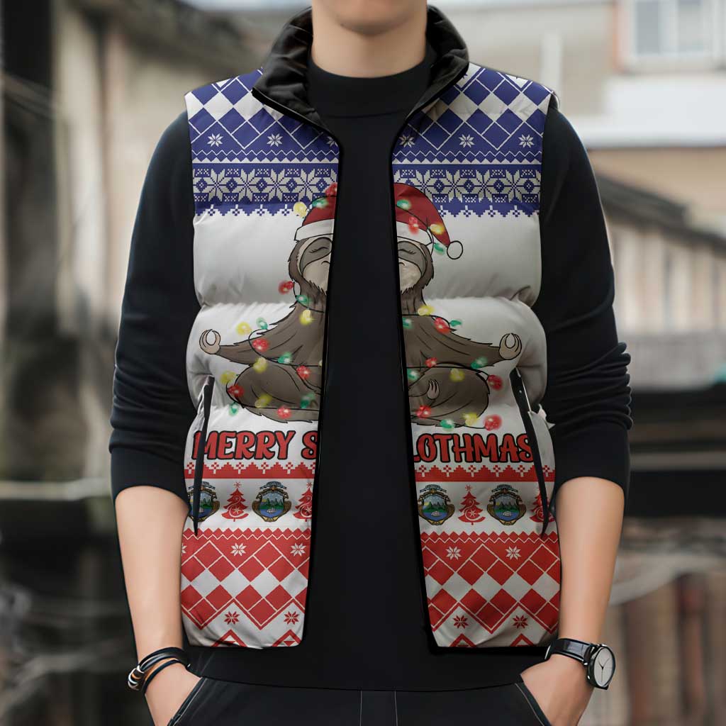 Costa Rica Christmas Sleeveless Puffer Jacket Merry Slothmas - Wonder Print Shop