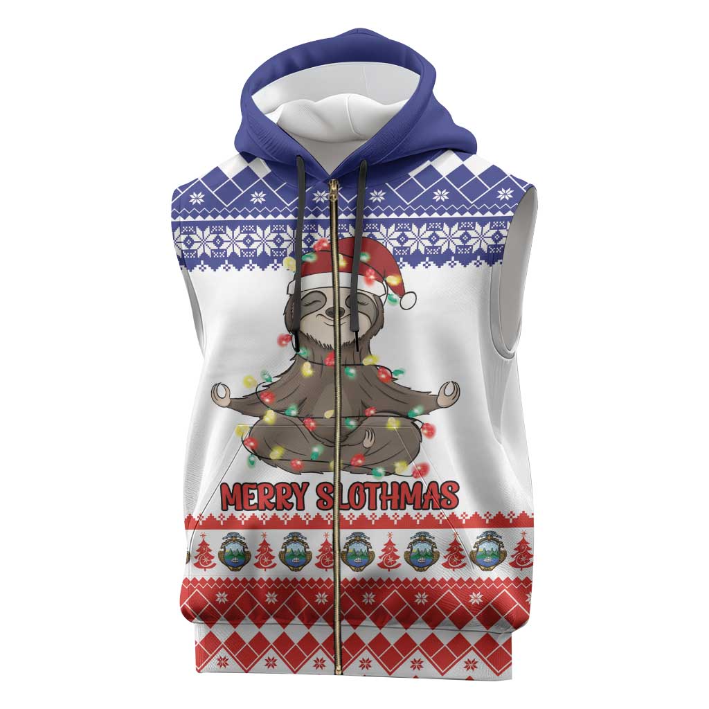 Costa Rica Christmas Sleeveless Zip Hoodie Merry Slothmas - Wonder Print Shop