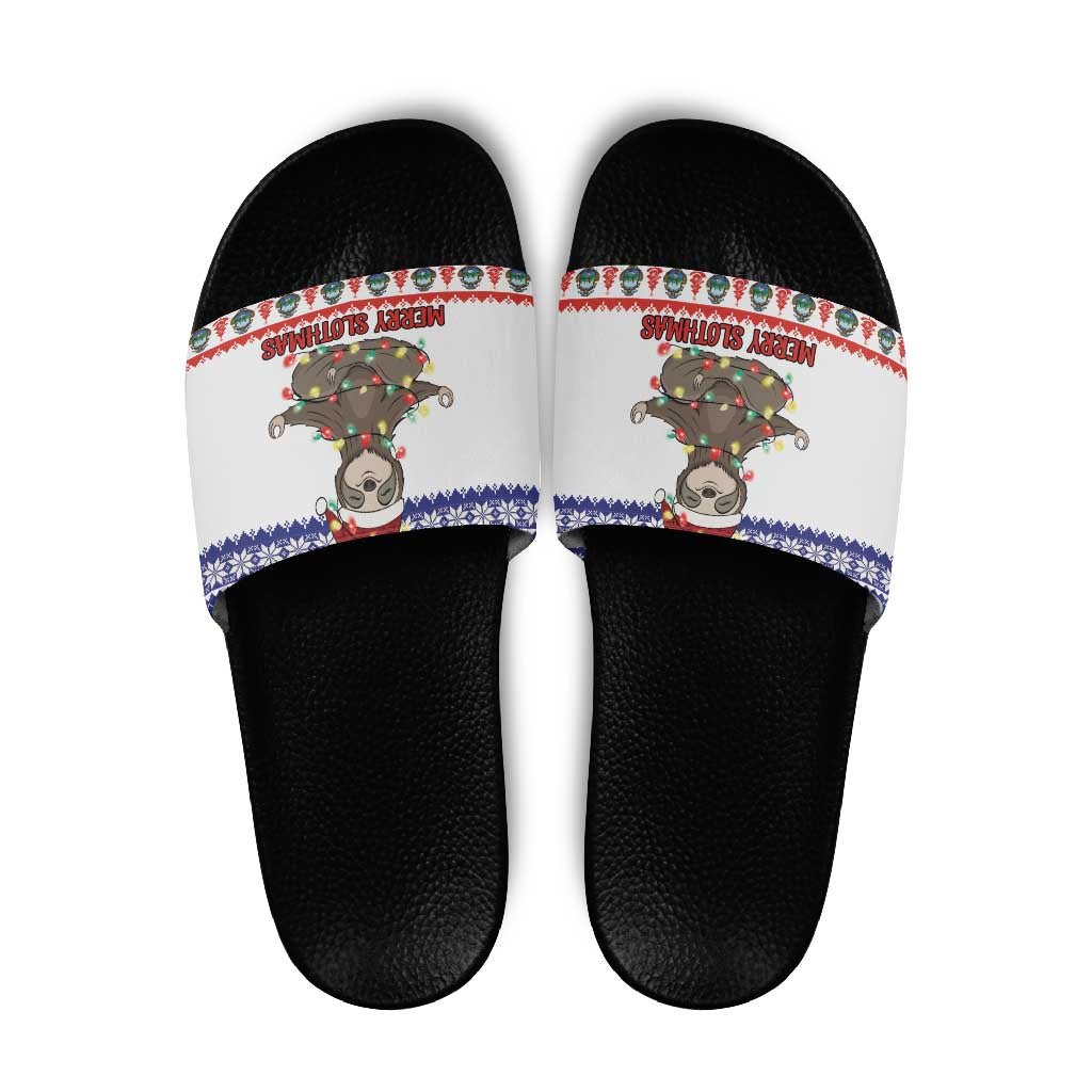 Costa Rica Christmas Slide Sandals Merry Slothmas - Wonder Print Shop