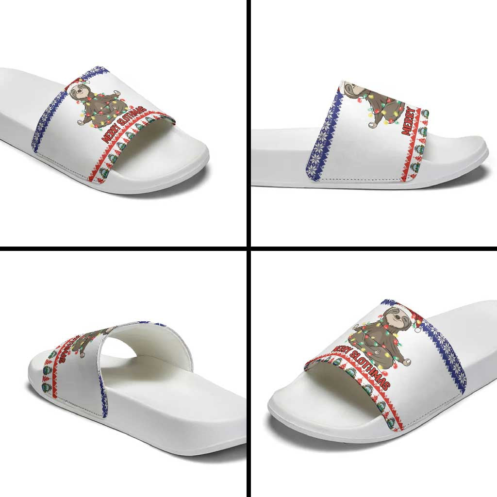 Costa Rica Christmas Slide Sandals Merry Slothmas - Wonder Print Shop