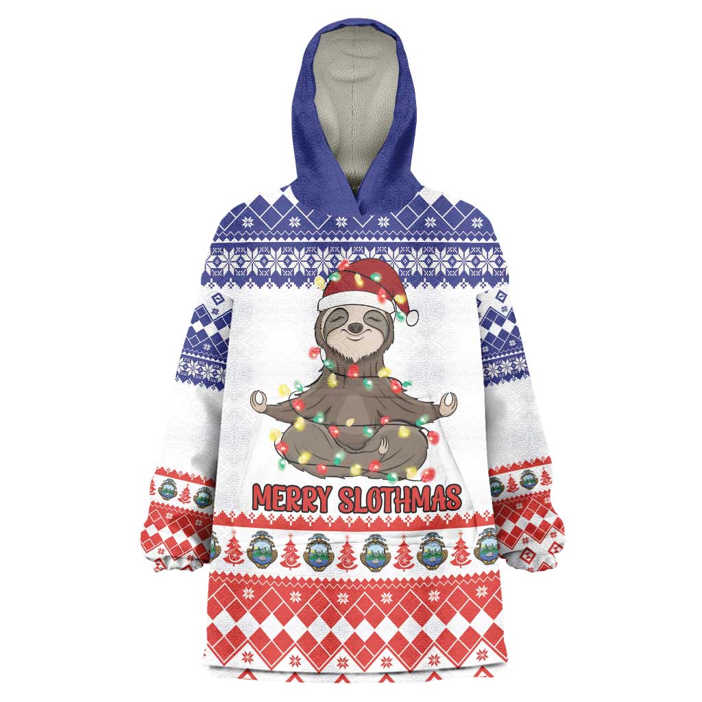Costa Rica Christmas Wearable Blanket Hoodie Merry Slothmas - Wonder Print Shop