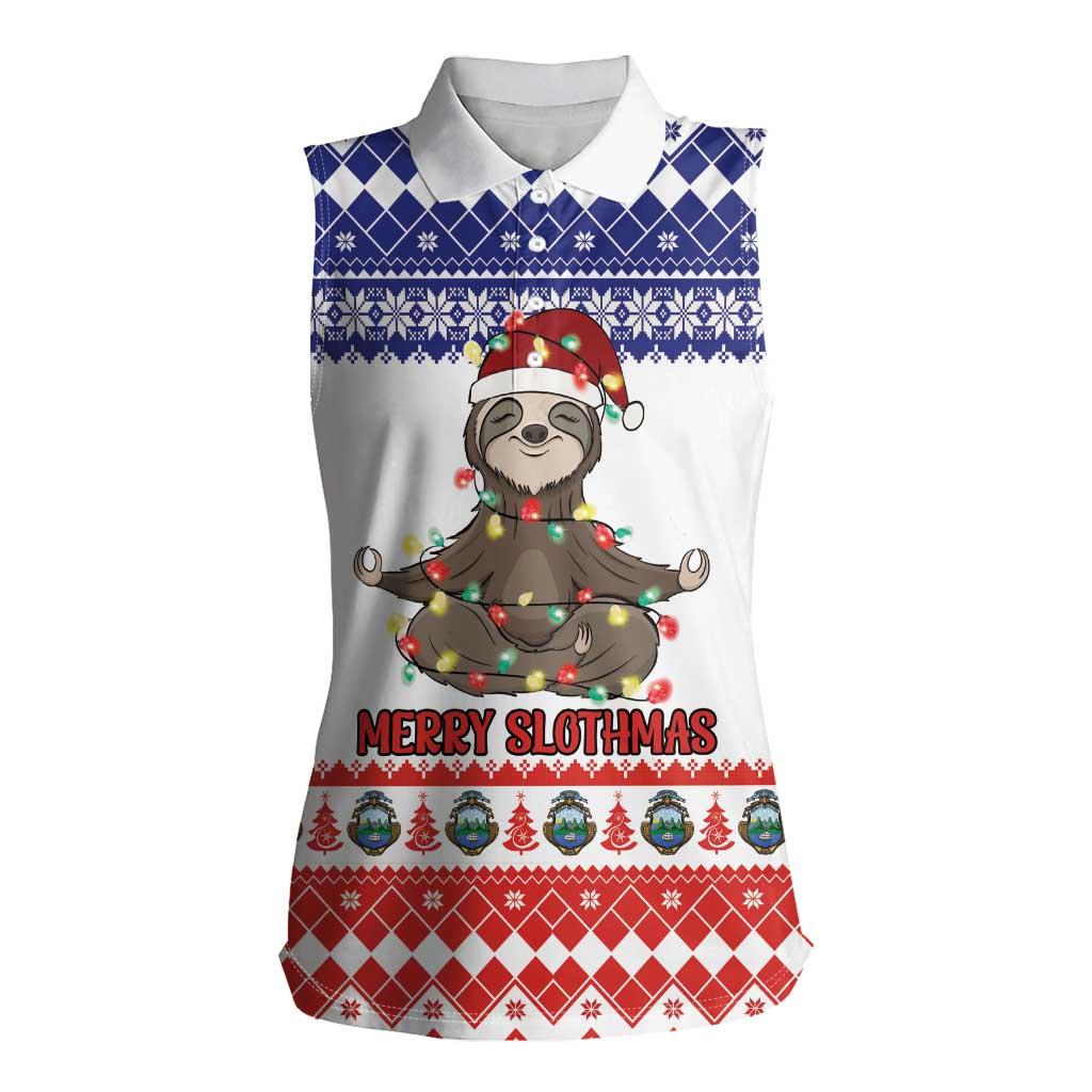 Costa Rica Christmas Women Sleeveless Polo Shirt Merry Slothmas - Wonder Print Shop