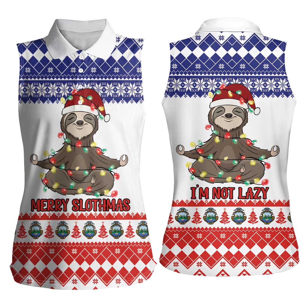Costa Rica Christmas Women Sleeveless Polo Shirt Merry Slothmas - Wonder Print Shop