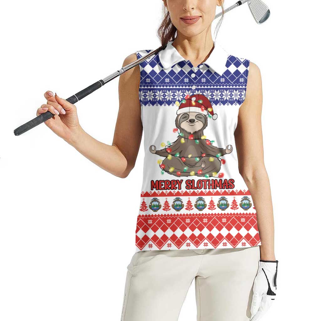 Costa Rica Christmas Women Sleeveless Polo Shirt Merry Slothmas - Wonder Print Shop