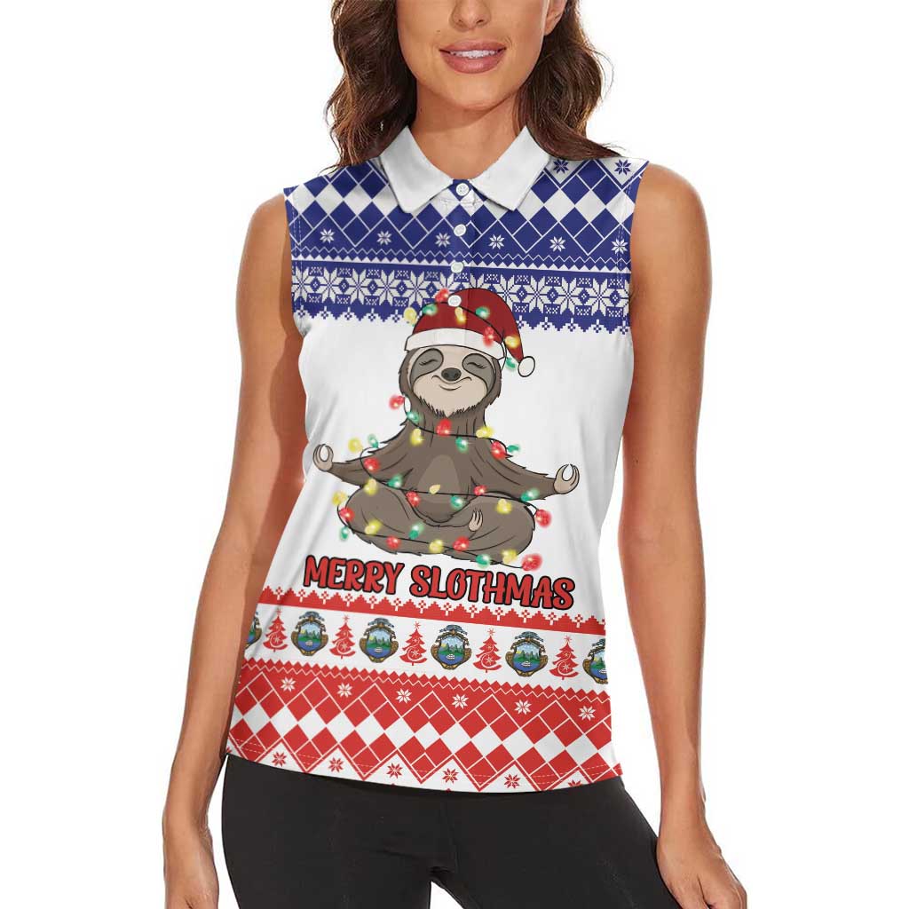 Costa Rica Christmas Women Sleeveless Polo Shirt Merry Slothmas - Wonder Print Shop