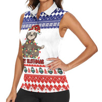 Costa Rica Christmas Women Sleeveless Polo Shirt Merry Slothmas - Wonder Print Shop