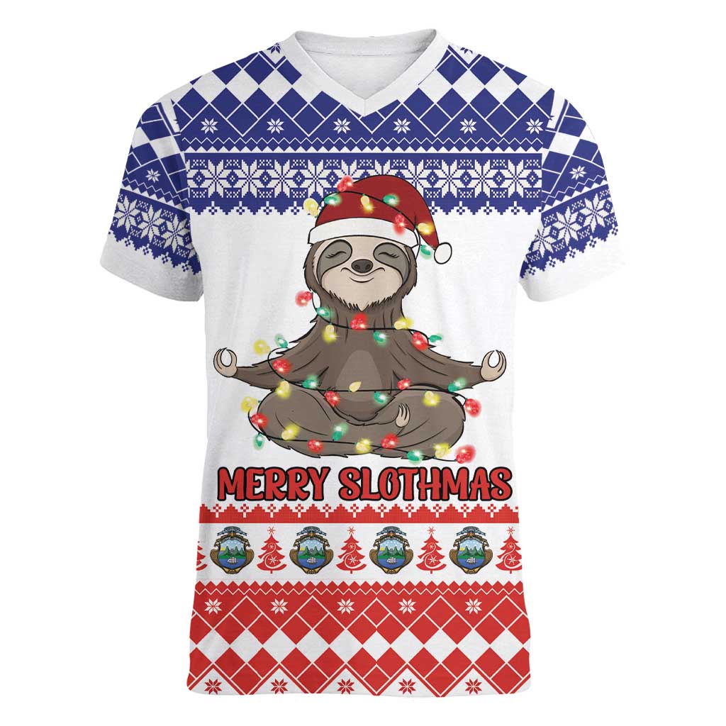 Costa Rica Christmas Women V-Neck T-Shirt Merry Slothmas - Wonder Print Shop