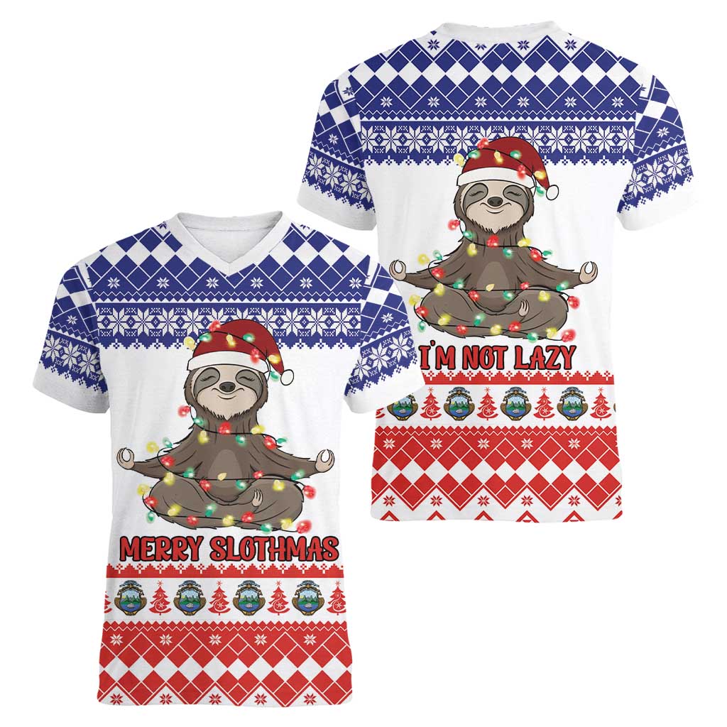 Costa Rica Christmas Women V-Neck T-Shirt Merry Slothmas - Wonder Print Shop