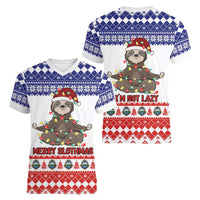 Costa Rica Christmas Women V-Neck T-Shirt Merry Slothmas - Wonder Print Shop