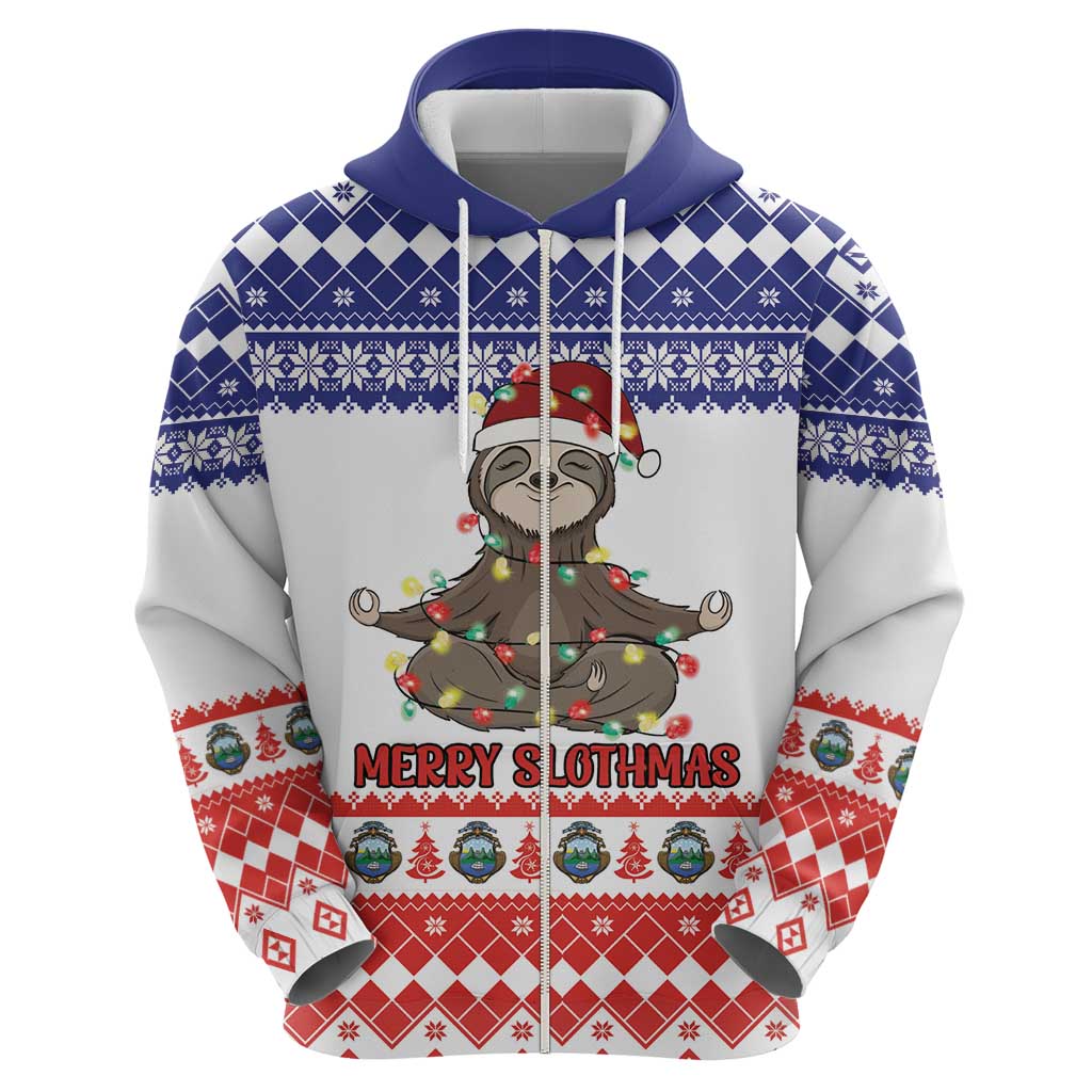 Costa Rica Christmas Zip Hoodie Merry Slothmas - Wonder Print Shop