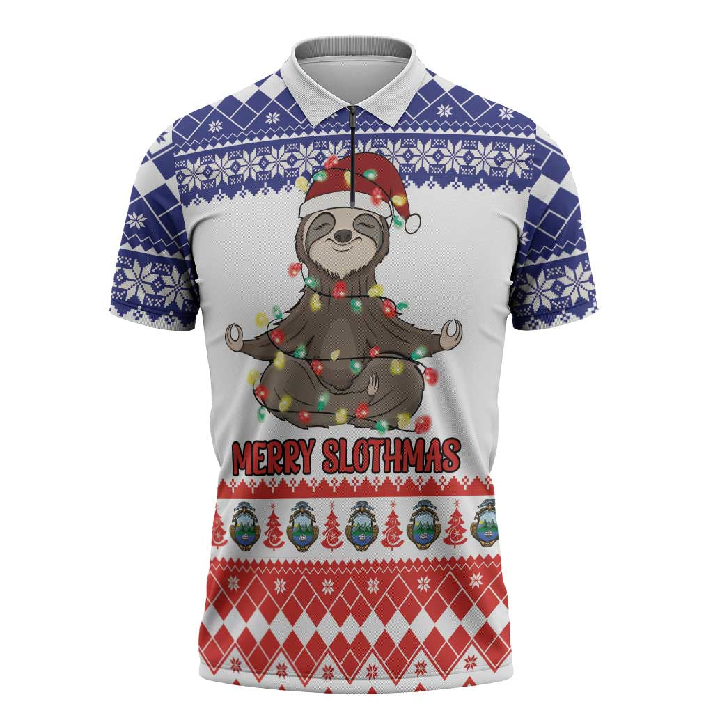 Costa Rica Christmas Zipper Polo Shirt Merry Slothmas - Wonder Print Shop