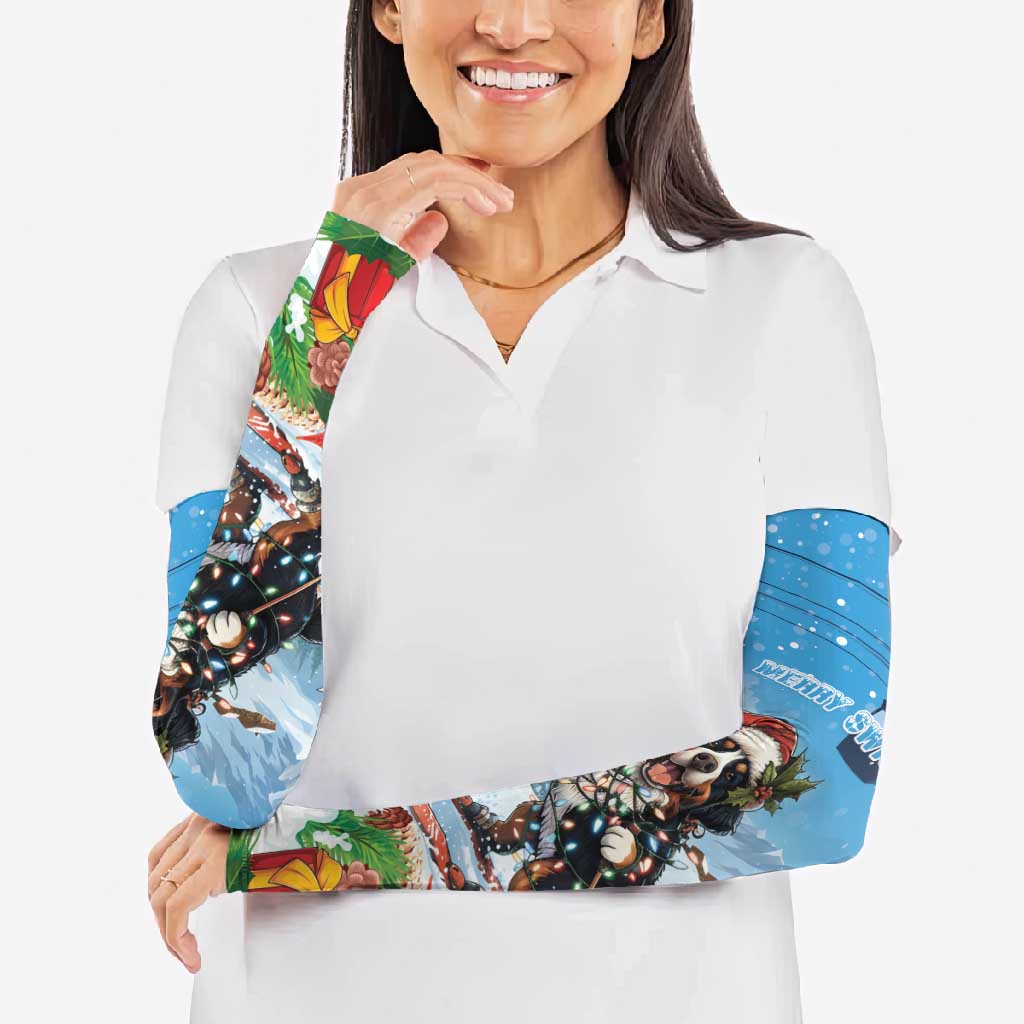 Switzerland Christmas Arm Sleeves Merry Swissmas Bernese Mountain Dog - Wonder Print Shop
