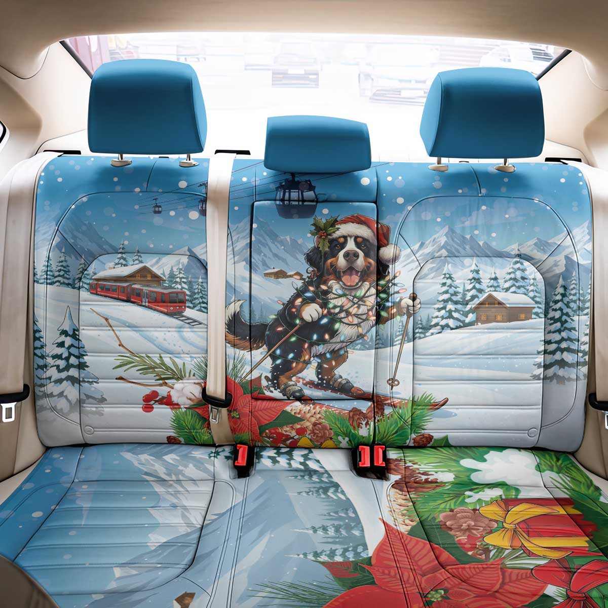 Switzerland Christmas Back Car Seat Cover Merry Swissmas Bernese Mountain Dog - Wonder Print Shop