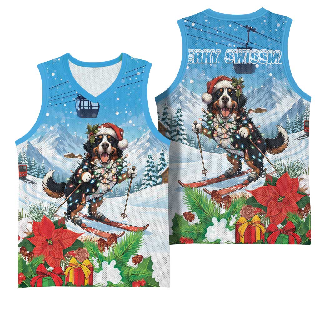 Switzerland Christmas Basketball Jersey Merry Swissmas Bernese Mountain Dog - Wonder Print Shop