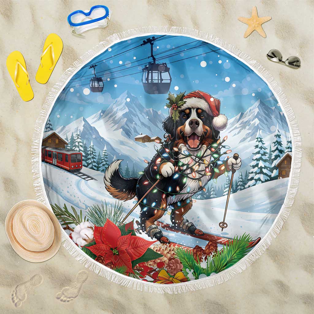 Switzerland Christmas Beach Blanket Merry Swissmas Bernese Mountain Dog - Wonder Print Shop