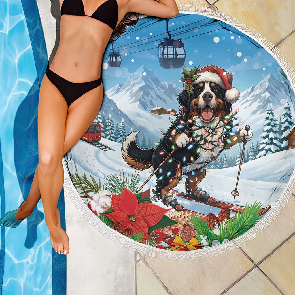 Switzerland Christmas Beach Blanket Merry Swissmas Bernese Mountain Dog - Wonder Print Shop