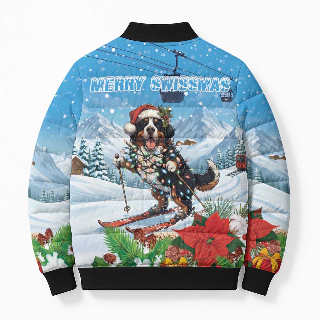 Switzerland Christmas Bomber Puffer Jacket Merry Swissmas Bernese Mountain Dog - Wonder Print Shop